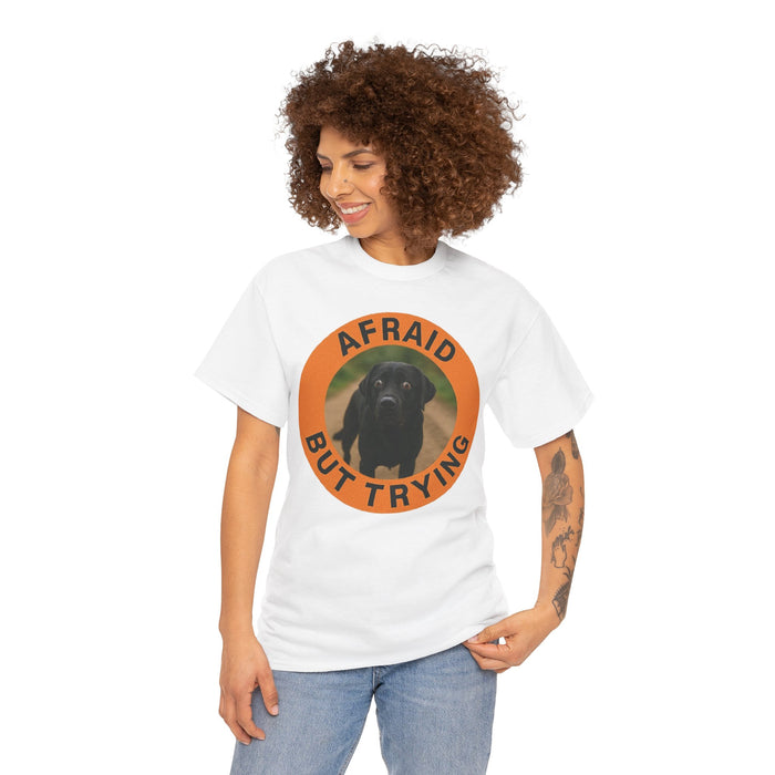 Labrador retriever T-Shirt — "Afraid But Trying" Black Lab Graphic Tee