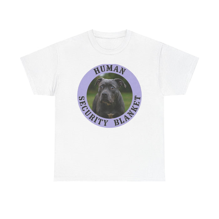 Pit Bull T-Shirt — "Human Security Blanket" Black Dog Photo Tee
