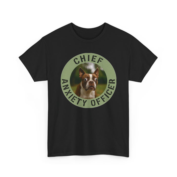 Chief Anxiety Officer Dog T-Shirt — Funny Boston Terrier Pet Tee