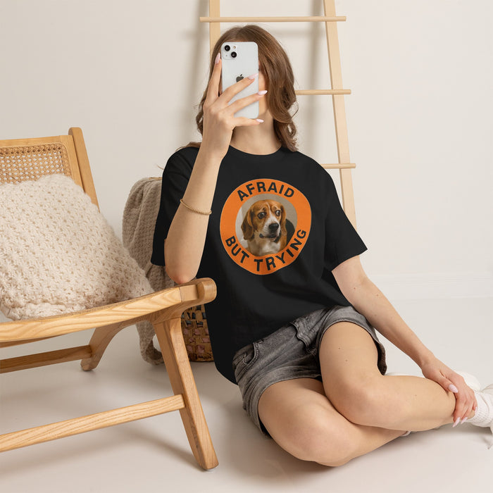 Afraid But Trying Tee — Cute Beagle Motivational Dog T-Shirt