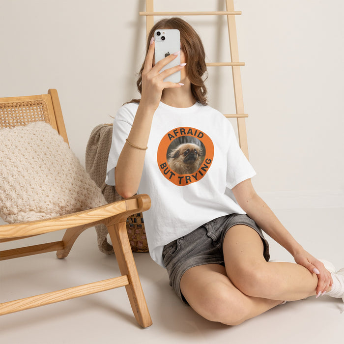 Afraid But Trying Tee — Cute Anxious Pekingese Graphic Shirt