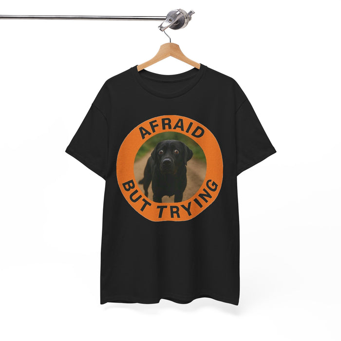 Labrador retriever T-Shirt — "Afraid But Trying" Black Lab Graphic Tee